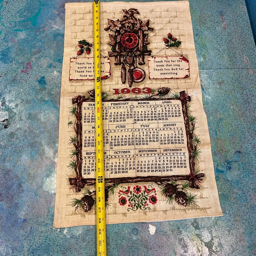 1963 Cuckoo Clock Linen Calendar